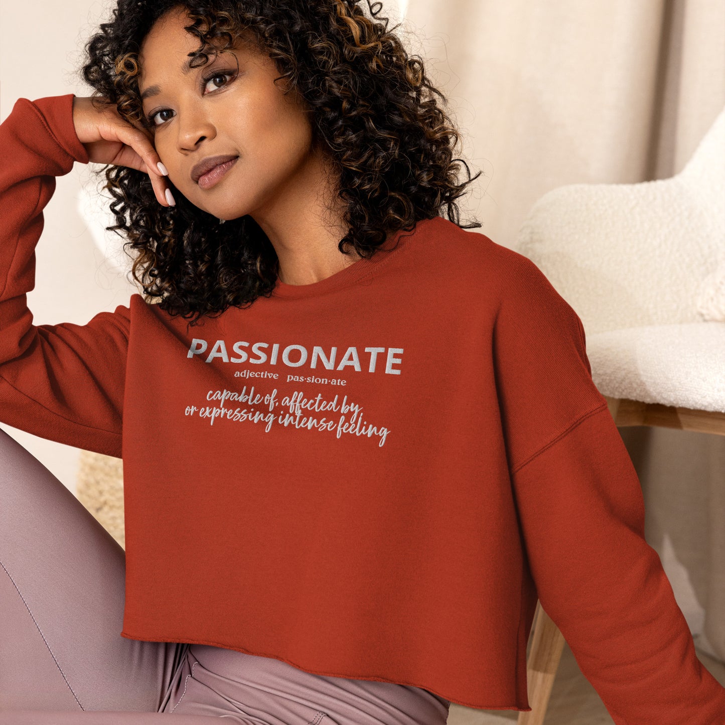 Passionate Crop Sweatshirt (Embroidered)